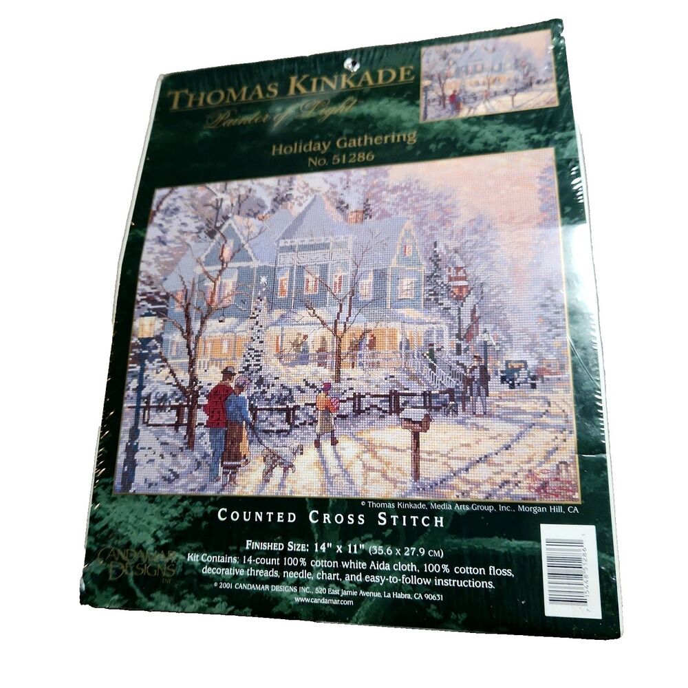 Candamar Cross Stitch Kit Holiday Gathering Thomas Kincade 14 x 11 NEW 51286 VTG